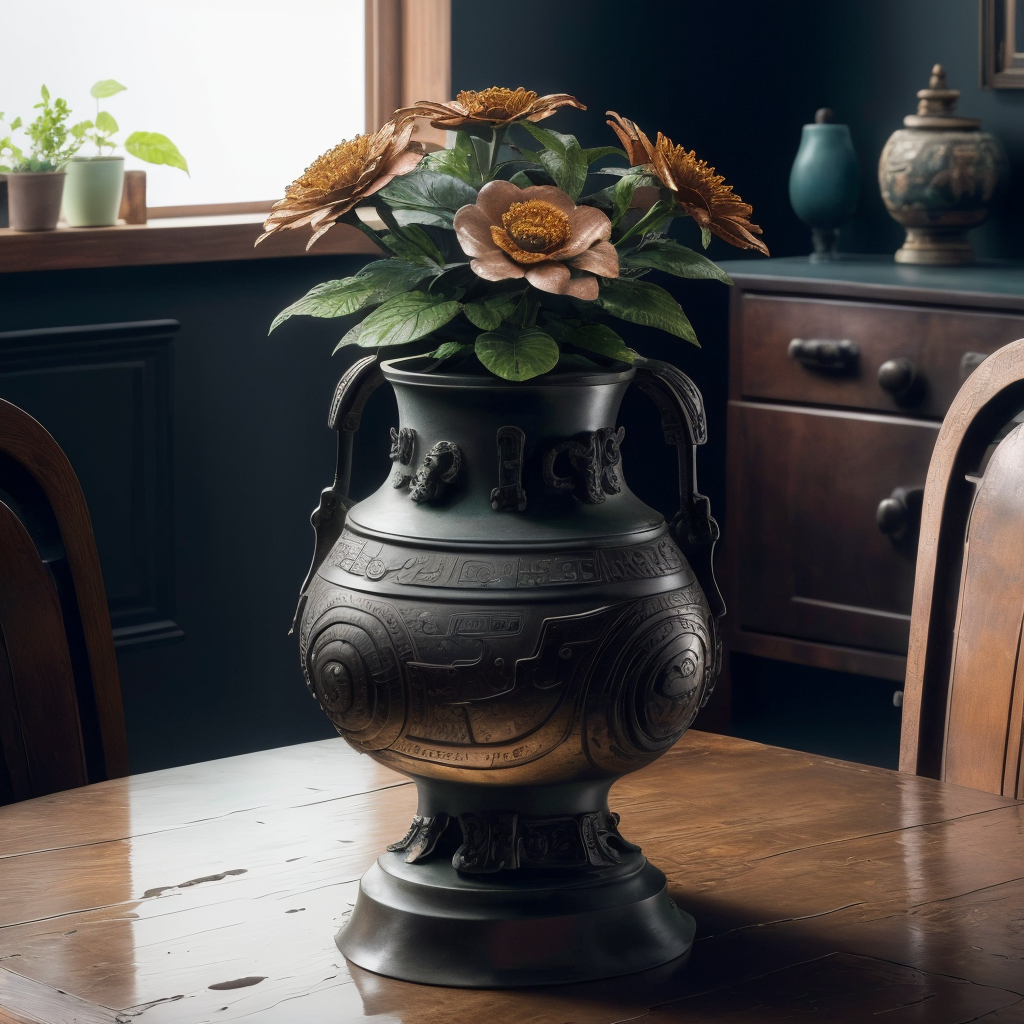 00676-2728493119-a (bronzecd) vase, flower inserted into the vase, (solo_1.2), , no humans, high quality, masterpiece, realistic, photorealistic,.png